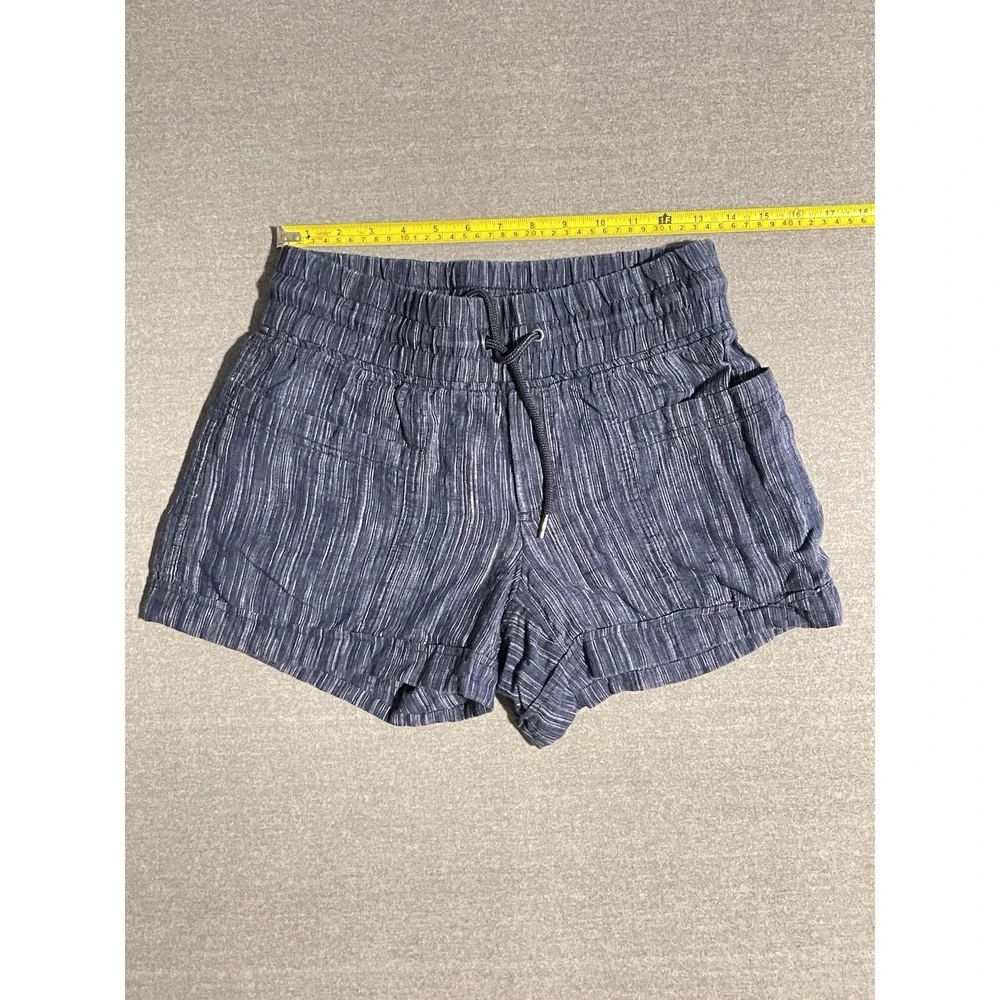 Athleta Blue Drawstring Lounge Shorts Womens Size 2 Linen Blend Casual Coastal